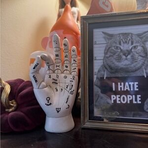 White Ceramic Hand with Zodiac Symbols